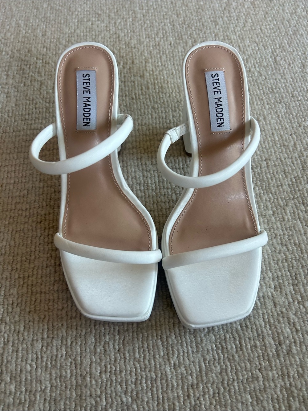 Steve Madden White Double-Strap Square-Toe Heels